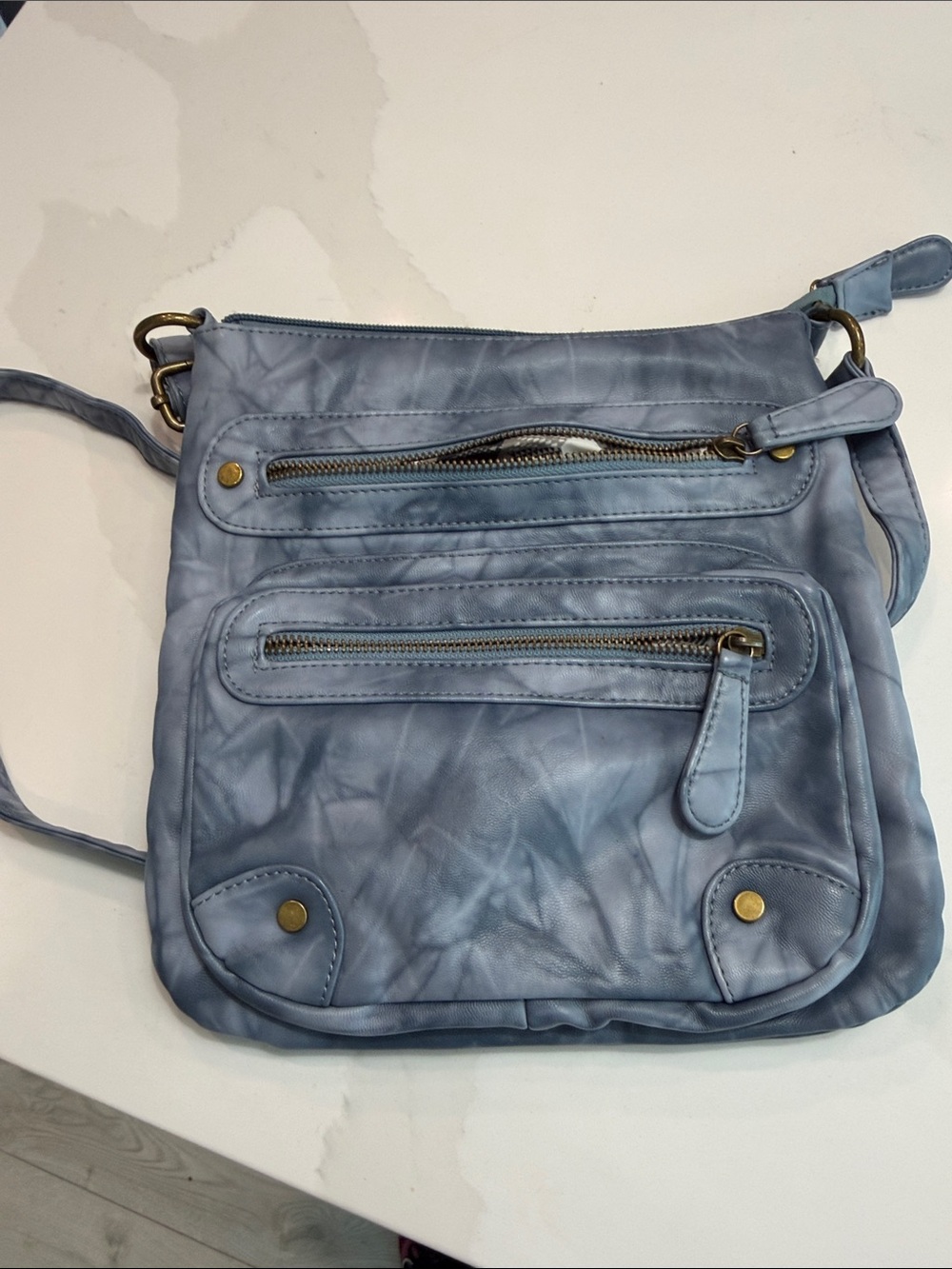 Casual Light Blue Women’s Crossbody Bag with Front Zip Pockets